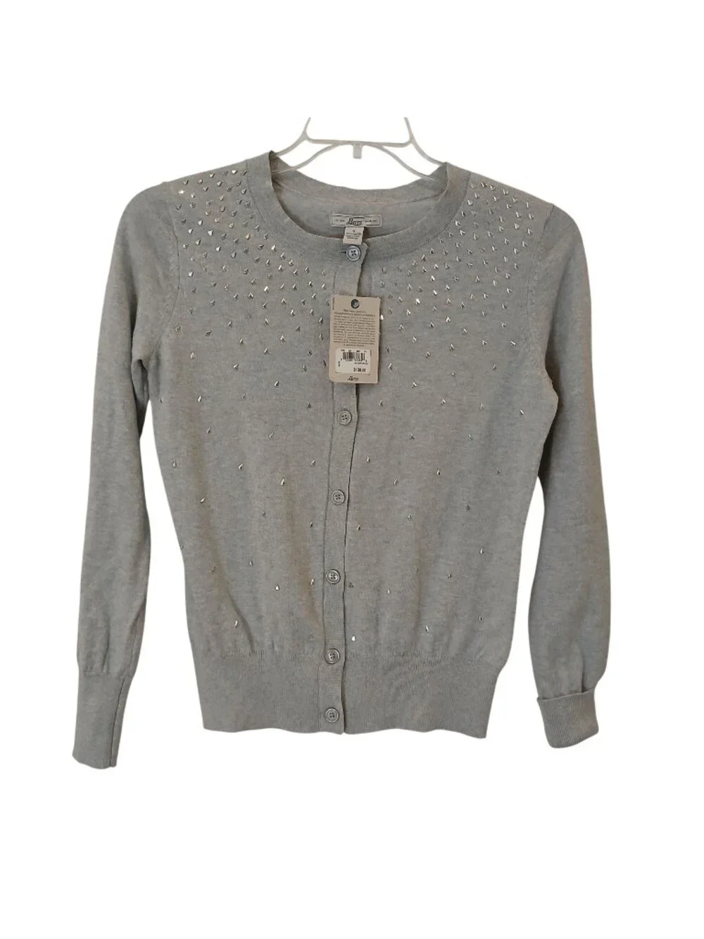 G.H. Bass & Co. Womens Small Gray Studded Cotton Cashmere Cardigan Sweater #D-20